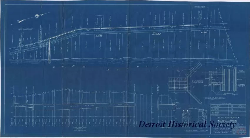 Blueprint - Plan and Profile of Storm Sewer in Lake Shore Road,
Village of Grosse Pointe Shores