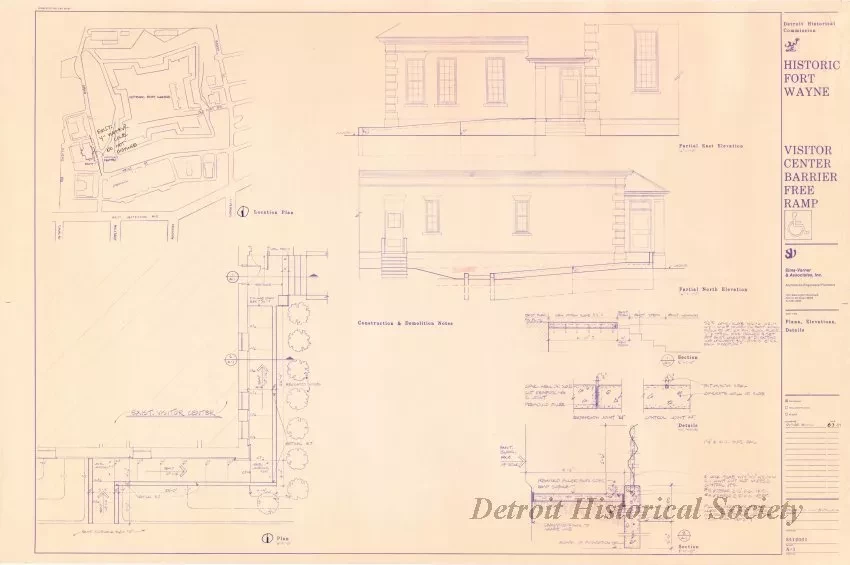 Blueprint - Historic Fort Wayne,
Visitor Center Barrier Free Ramp - 
Plans, Elevations, Details