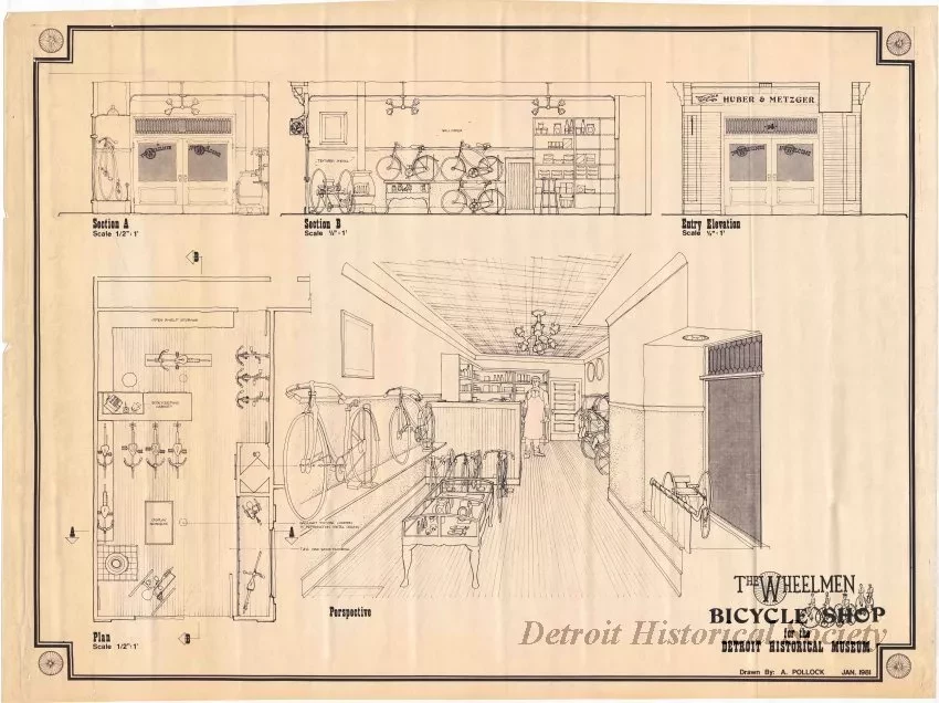 Blueprint - The Wheelmen Bicycle Shop
for the Detroit Historical Museum