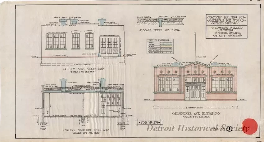 Drawing, Architectural - Factory Building for American Die Works, Detroit, Michigan;
East Side Elevation, West Side Elevation