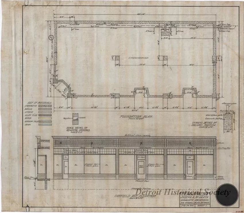 Drawing, Architectural - Foundation Plan,
Canfield Ave. Elevation