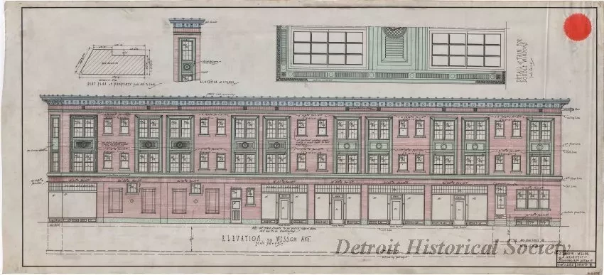 Drawing, Architectural - Plans for Seven Stores and Twenty-One Apartments Located on the North-West Corner of Michigan and Wesson Aves., Detroit, Michigan
