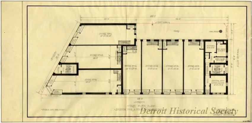 Drawing, Architectural - Wesson Ave. View of a Four Story, Seven Stores & Thirty-One Apartment Building