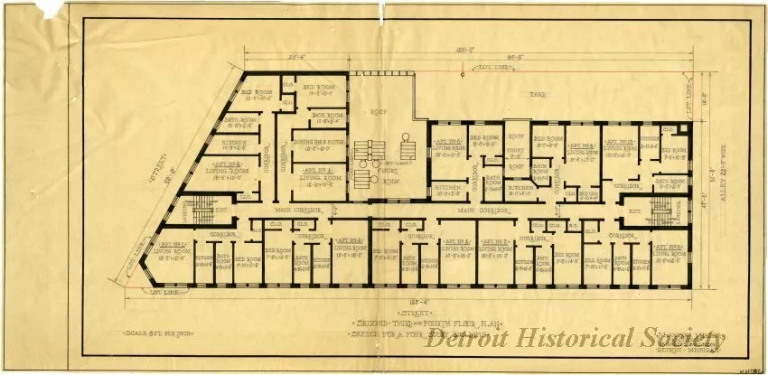 Drawing, Architectural - Wesson Ave. View of a Four Story, Seven Stores & Thirty-One Apartment Building