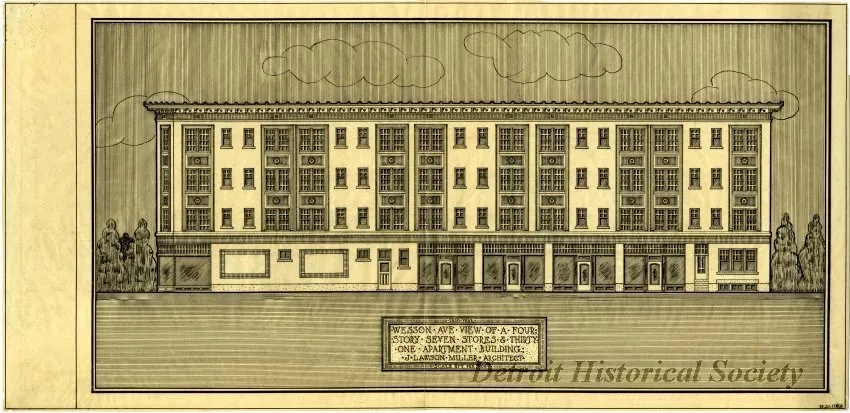 Drawing, Architectural - Wesson Ave. View of a Four Story, Seven Stores & Thirty-One Apartment Building