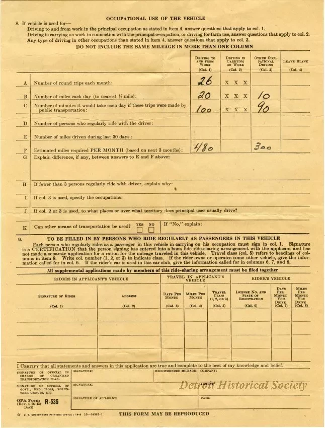 Application - R-535: Application for Supplemental and Occupational Mileage Ration