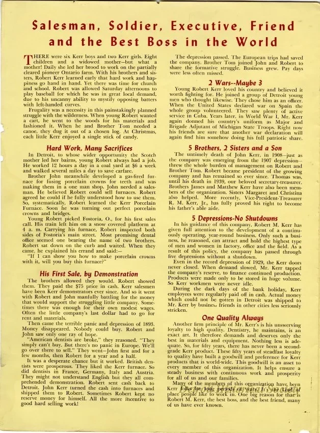 Pamphlet - We Congratulate Our Chief, Robert M. Kerr On this, his Fiftieth Business Anniversary