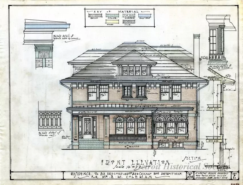 Drawing, Architectural - Residence to be Erected on Lot #346, Chicago Blvd., Detroit , Mich., 
for Mr. E. M. Coleman