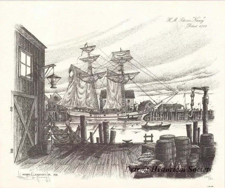Print - H.M. Schooner Nancy, Detroit, 1789