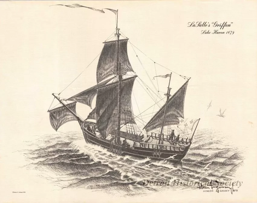 Print - LaSalle's "Griffon," Lake Huron, 1679