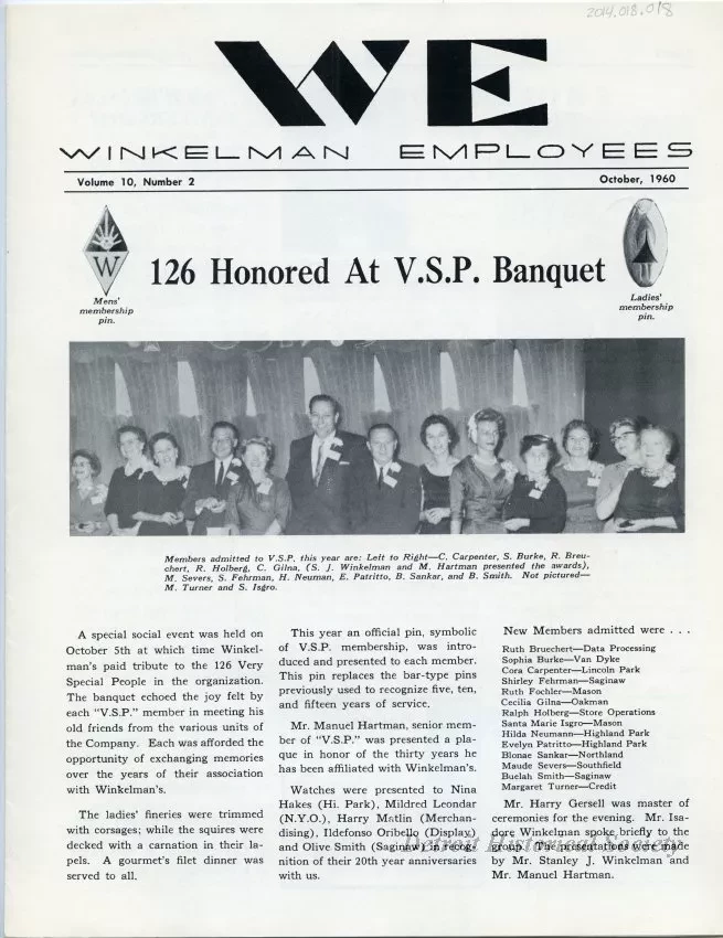 Newsletter - WE Winkelman Employees, vol. 10, no. 2
October, 1960