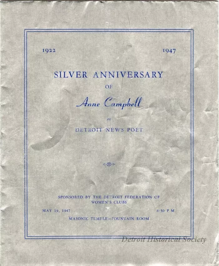 Program - Silver Anniversary of Anne Campbell as Detroit News Poet