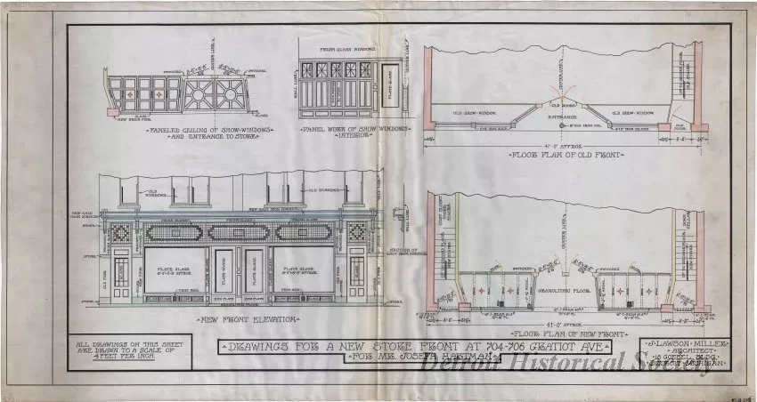 Drawing, Architectural - Drawings for a New Store Front at 704-706 Gratiot Ave. 
for Mr. Joseph Hartman