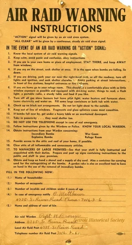 Poster - Air Raid Warning Instructions