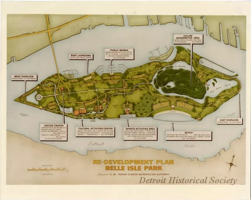 Map - Re-Development Plan, Belle Isle Park, Prepared by the Huron-Clinton Metropolitan Authority
