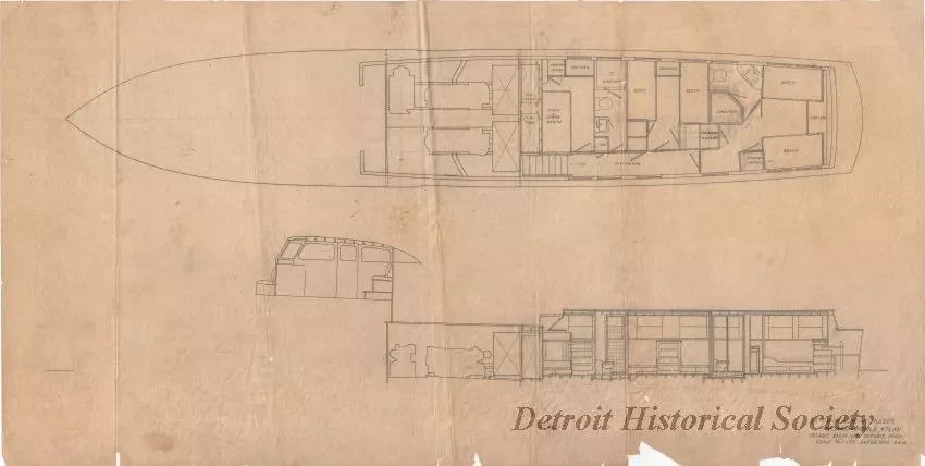 Drawing, Technical - 83' Twin Screw Cruiser, Inboard Profile & Plan