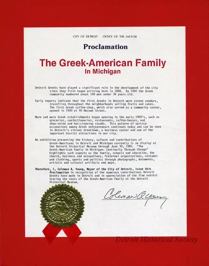 Proclamation - The Greek-American Family in Michigan