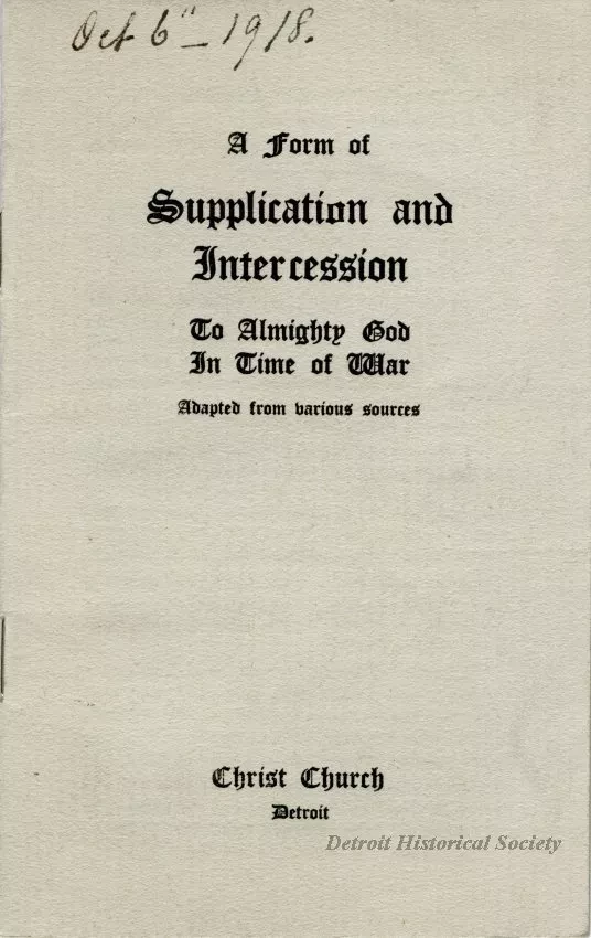 Booklet - A Form of Supplication and Intercession To Almighty God In Time of War