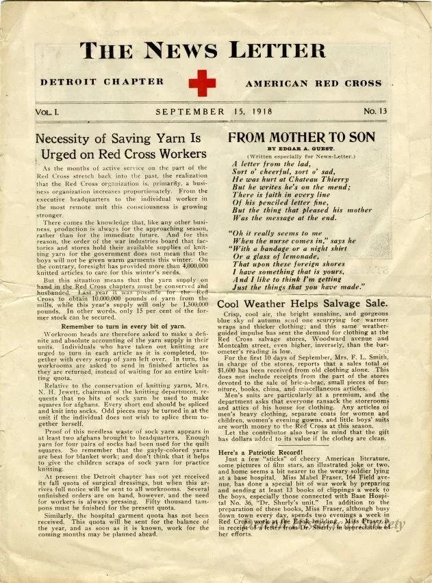 Newsletter - The News Letter, The American Red Cross, The Detroit Chapter, Vol. I, No. 13