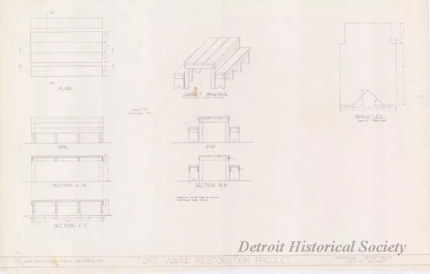 Drawing, Technical - Civil War Mess Hall Table - Building 507,
Fort Wayne Restoration Project