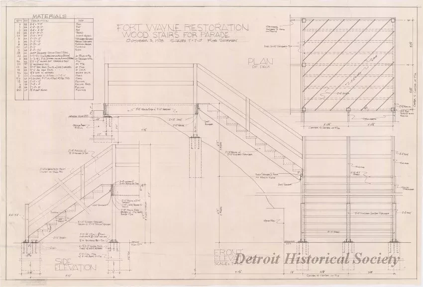 Drawing, Technical - Fort Wayne Restoration, Wood Stairs for Parade