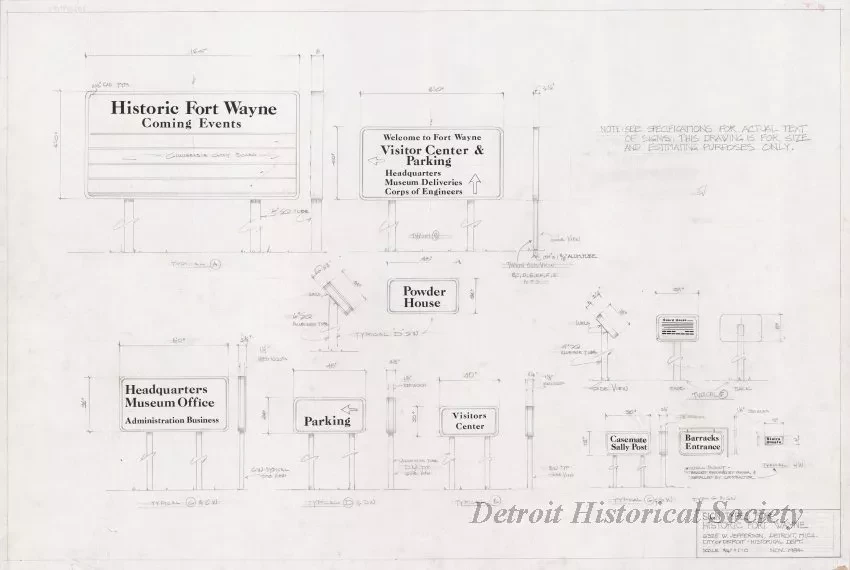 Drawing, Technical - Sign Types for Historic Fort Wayne