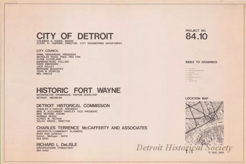 Blueprint - Historic Fort Wayne,
Interpretive Promenade - Visitor Overlook,
Detroit, Michigan.