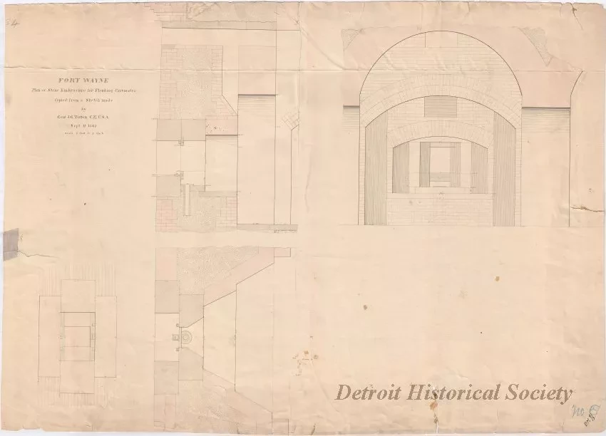 Drawing, Architectural - Fort Wayne,
Plan of Stone Embrasure for Flanking Casemates