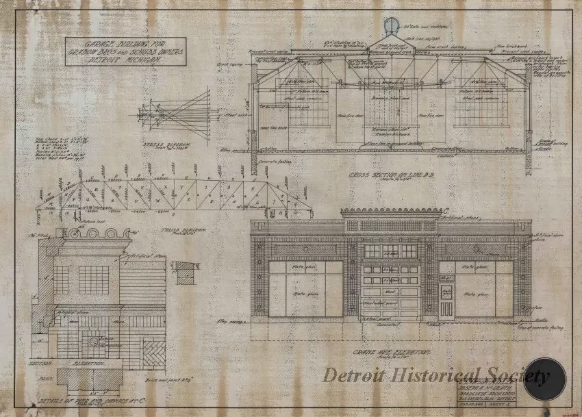 Drawing, Architectural - Garage Building for Grabow Brothers and Schubb, Owners, 
Detroit, Michigan