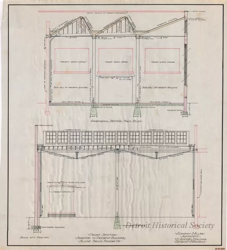Drawing, Architectural - Cross Section, Addition to Present Building, Allyne Brass Foundry Co.