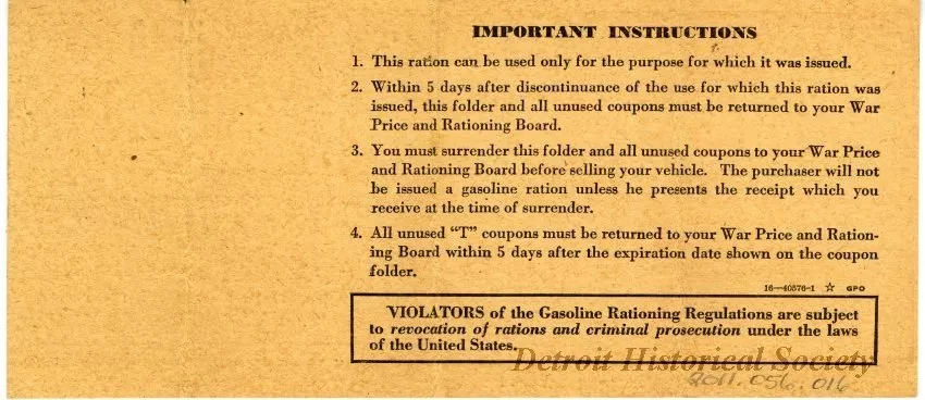 Book, Ration - Mileage Ration Identification Folder