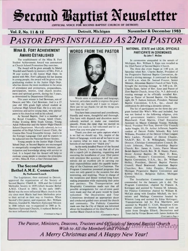 Newsletter - Second Baptist Newsletter, Vol. 2, No. 11 & 12, November & December 1983