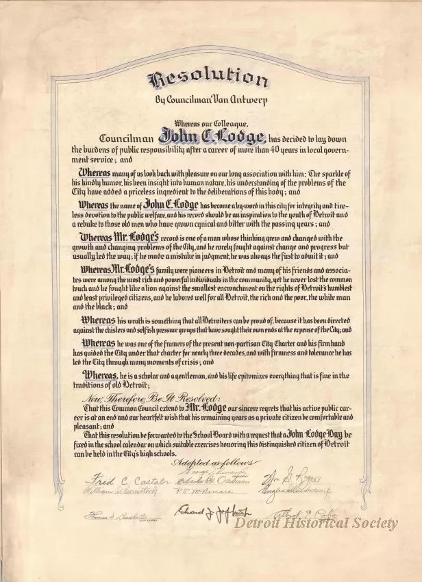 Resolution - Resolution by Councilman Van Antwerp