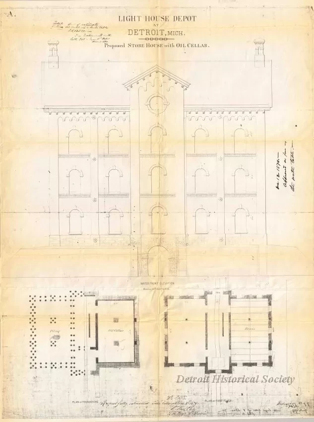 Plan, Architectural - Light House Depot at Detroit, Mich.
Proposed Store House with Oil Cellar