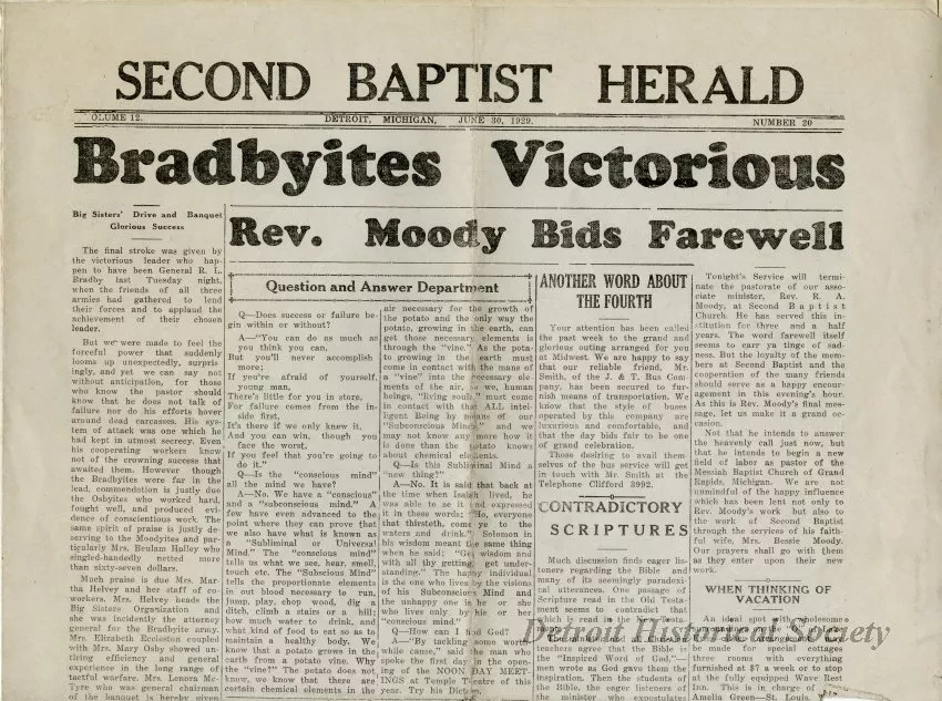 Newspaper - Second Baptist Herald, Vol. 12, No. 20, June 30, 1929