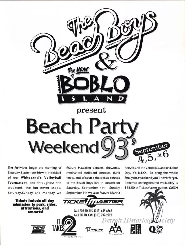 Poster - The Beach Boys & the New BobLo Island Present 
Beach Party Weekend '93, September 4, 5, & 6
