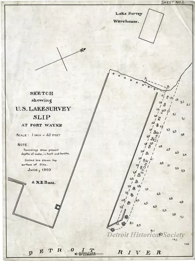 Survey, Land - Sketch showing U.S. Lake Survey Slip at Fort Wayne