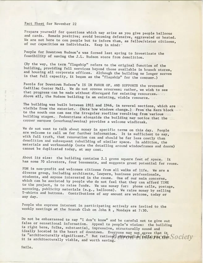 Memorandum - Fact Sheet for November 22