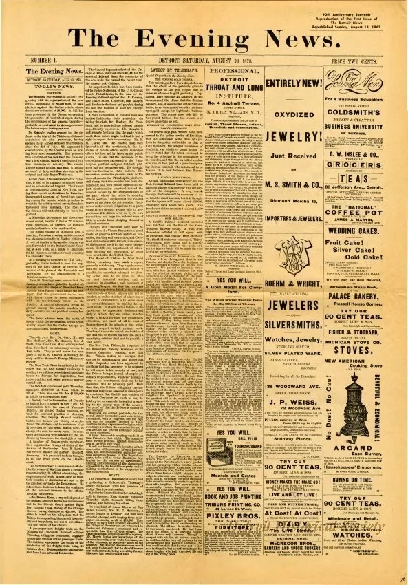 Newspaper - The Evening News, Number 1 (reprinted August 18, 1963)