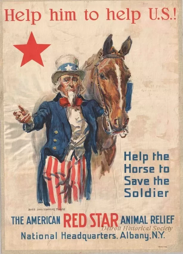 Poster - Help him to help U.S.! and 
Help the Horse to Save the Soldier.