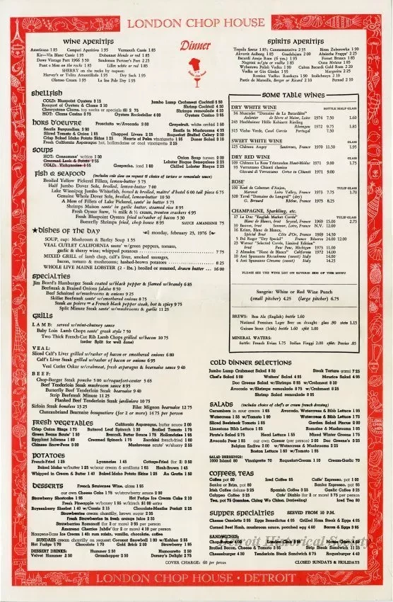 Menu - London Chop House