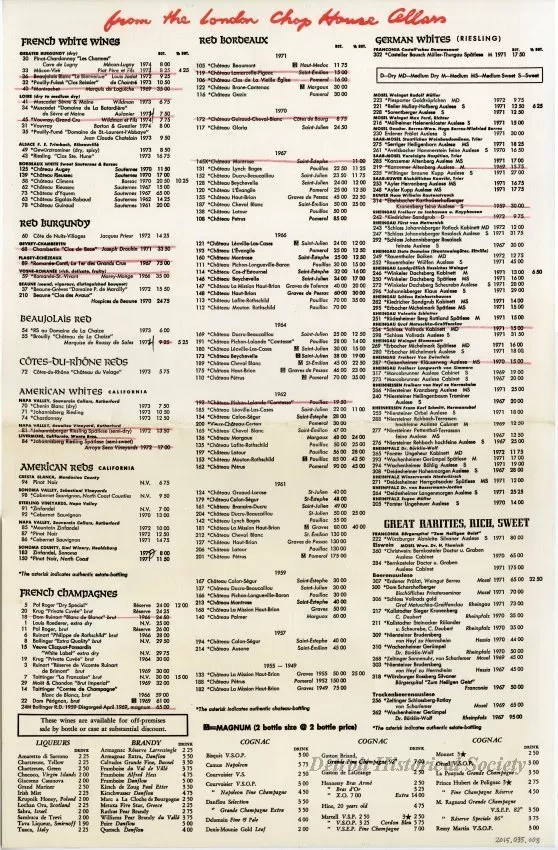 Menu - London Chop House