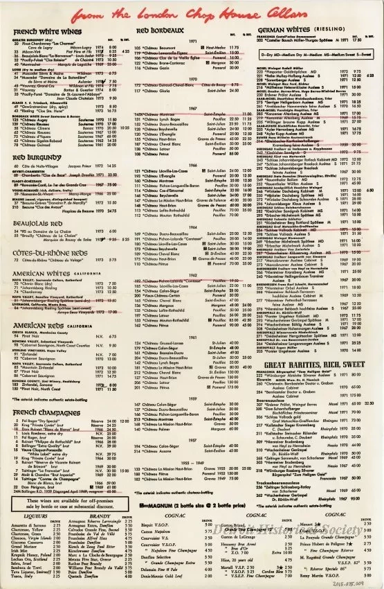 Menu - London Chop House