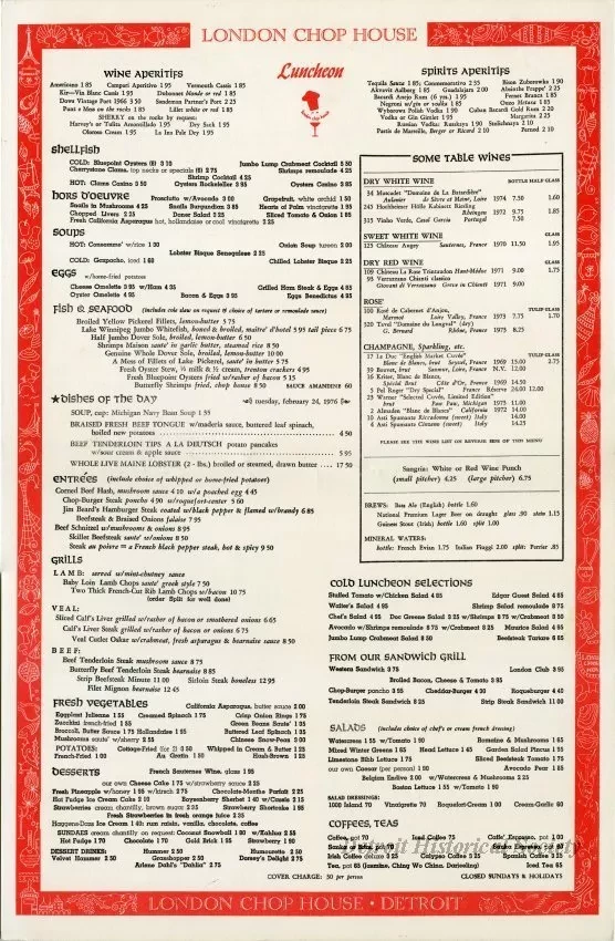 Menu - London Chop House
