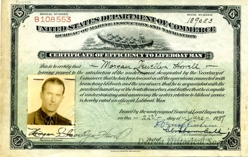 Certificate, Achievement - United States Department of Commerce,
Certificate of Efficiency to Lifeboat Man