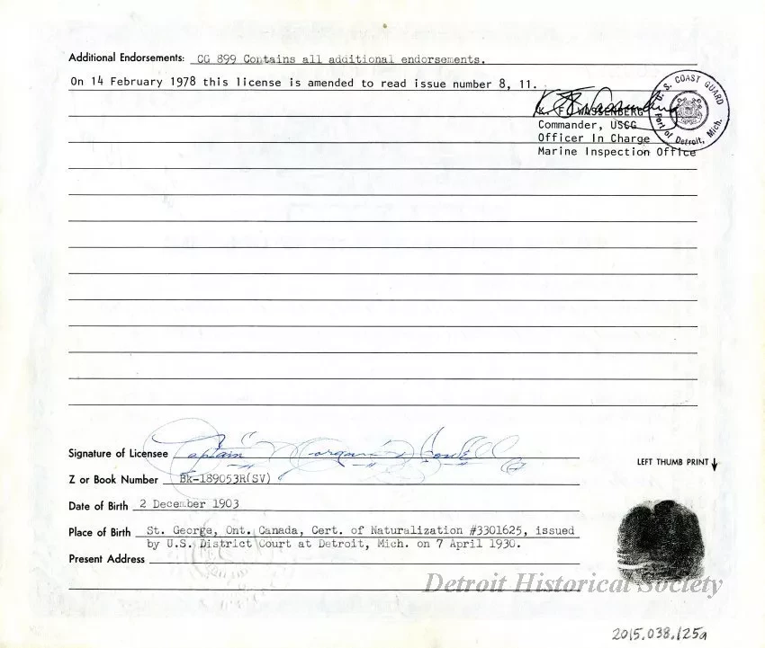 License, Occupational - United States Coast Guard License to a U.S. Merchant Marine Officer