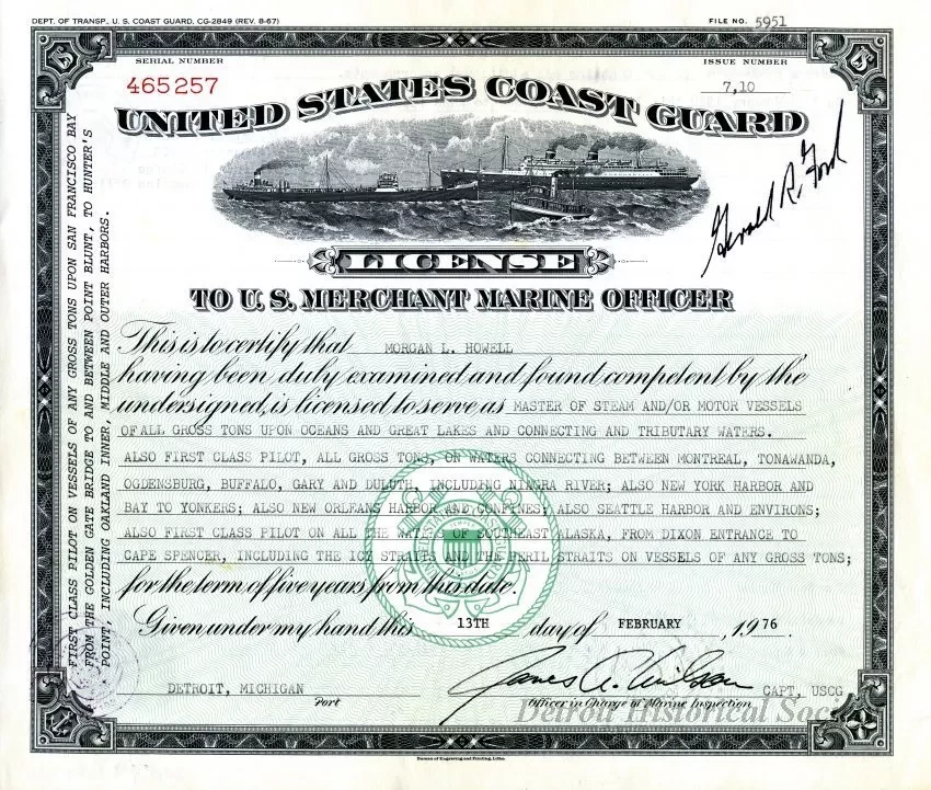 License, Occupational - United States Coast Guard License to a U.S. Merchant Marine Officer