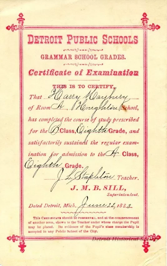 Card, Report - Detroit Public Schools,
Grammar School Grades