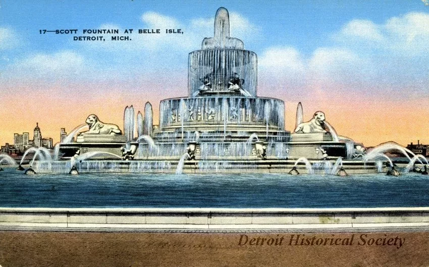 Postcard - 17--Scott Fountain at Belle Isle, Detroit, Michigan