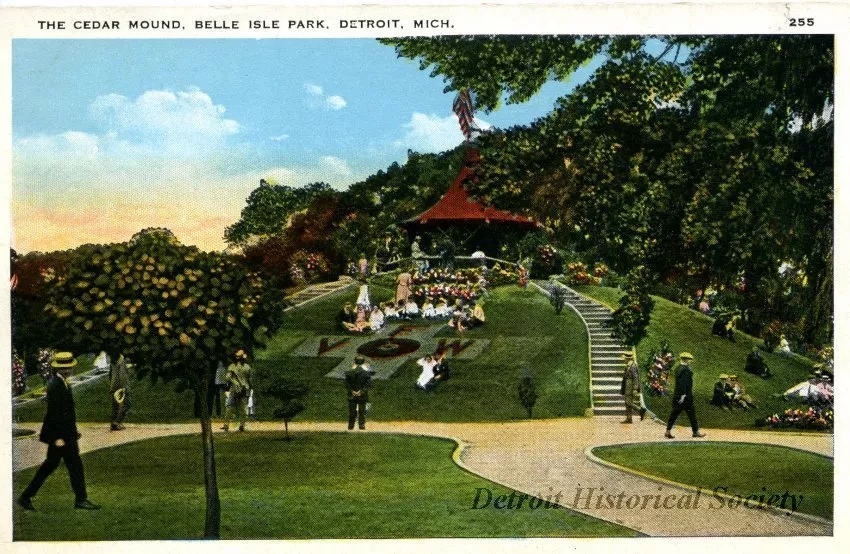 Postcard - The Cedar Mound, Belle Isle Park, Detroit, Mich.